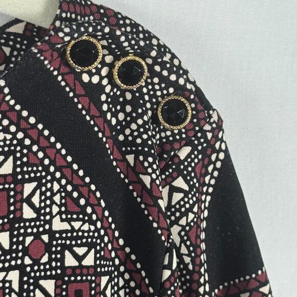 Charter Club Stretchy Red Paisley Print Blouse Large, Button Details at Shoulder - Picture 3 of 5